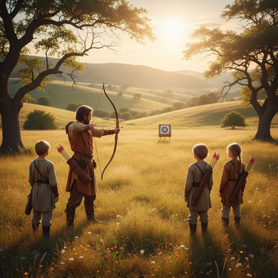 Family enjoying an outdoor archery activity